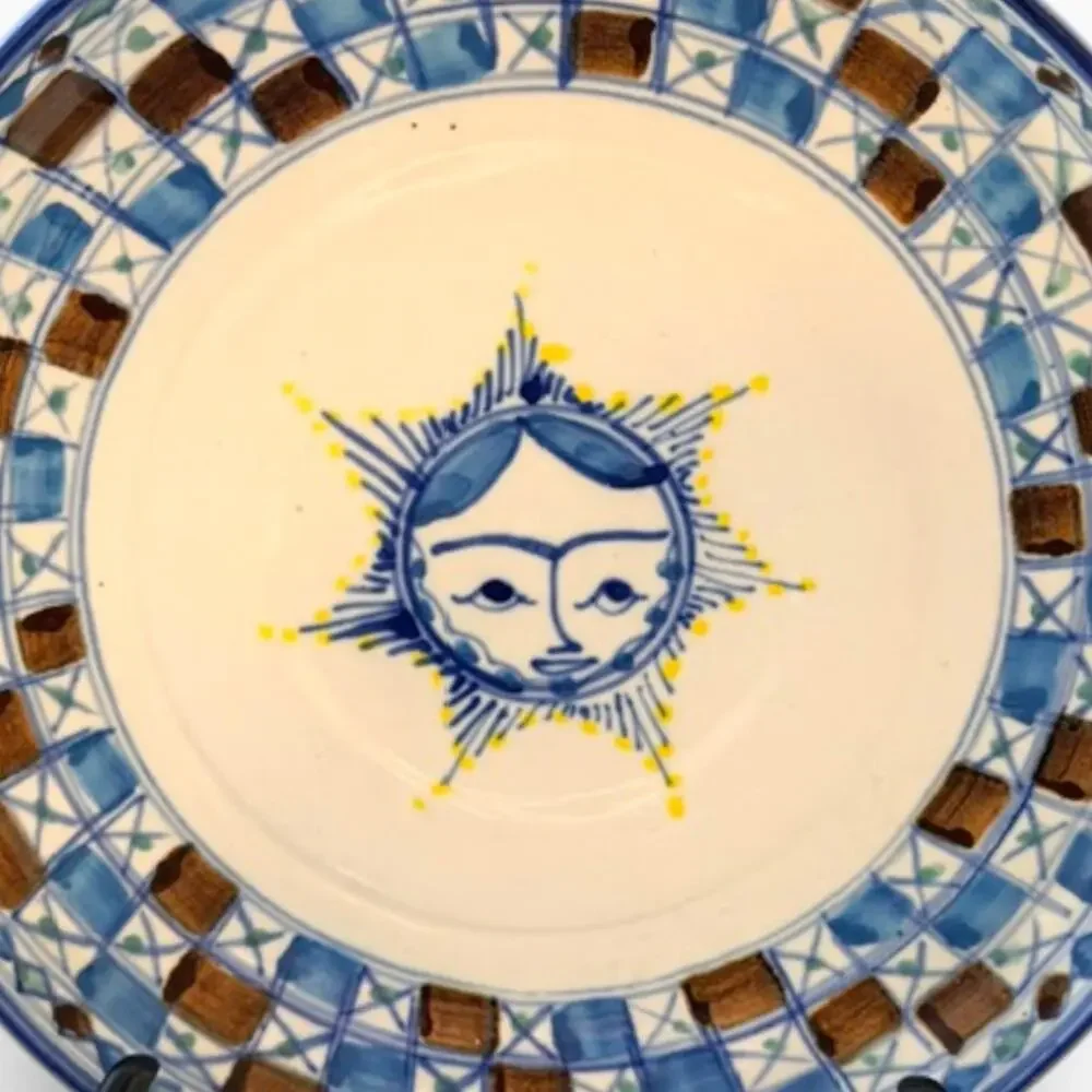 Hand Painted Artisan Sun Face Ceramic Dinnerware Set 5 Piece
